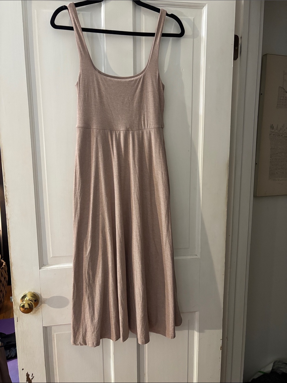 Beyond Yoga Scoop-Neck Sleeveless Midi Athleisure Dress in oatmeal tan